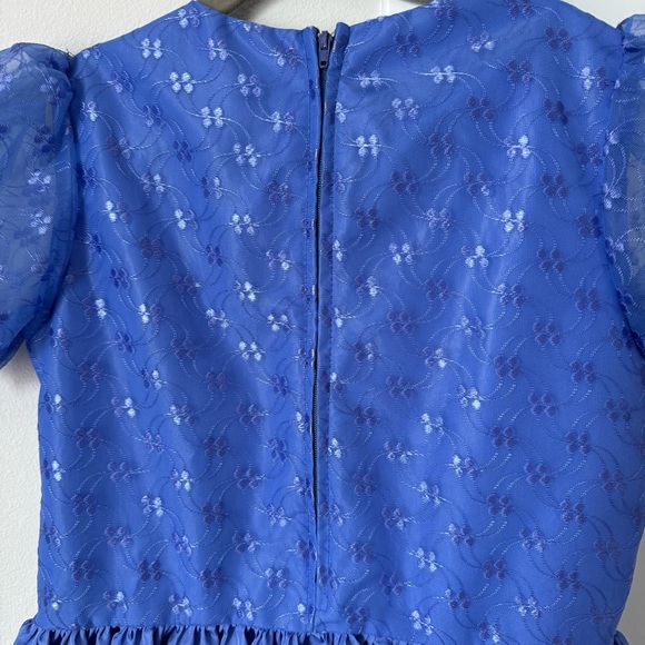 Vintage Allison Ann Floral Blue Dress Size 7 Puff Sleeves 80s 90s Retro Fancy - Picture 9 of 13